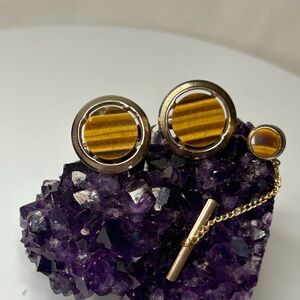 1960’s Genuine Tiger Eye Cufflinks and Tie Tack